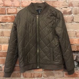 Forever 21 Olive green quilted bomber jacket